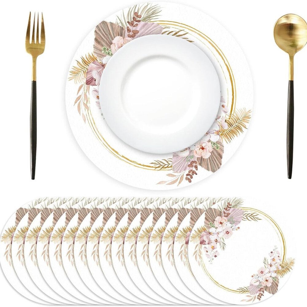 50 Pack Paper Placemats Disposable Boho Floral Leaves Place Mats 13.7 Inch Bohem